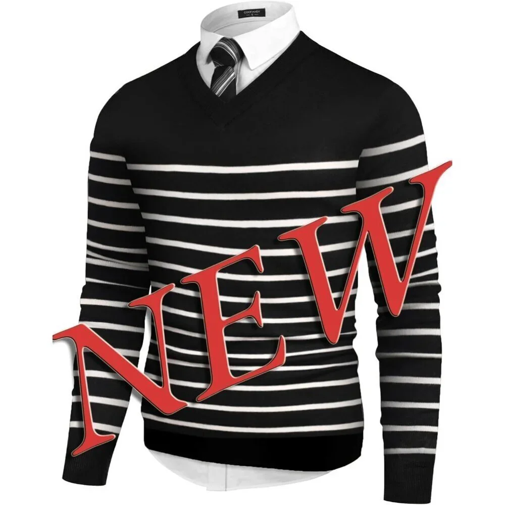 Mens V Neck Dress Sweater Knit Long Sleeve Slim Fit Sweaters Fashion Pullover Sw
